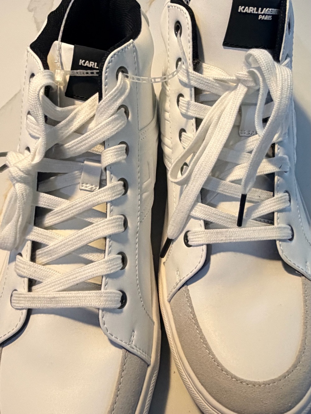 Karl Lagerfeld White and Gray Men’s High-Top Sneakers